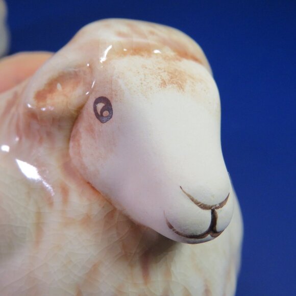 Tan Sheep Lamb (2) Tea Light Holders w Tree design on side Has Crazing Ceramic - Picture 8 of 15